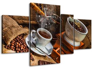 Gario 4 dielny obraz s hodinami Kávový svet Veľkosť: 120 x 80 cm