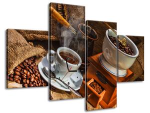 Gario 4 dielny obraz s hodinami Kávový svet Veľkosť: 120 x 80 cm