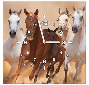 Obraz s hodinami Cválajúce kone Rozmery: 100 x 40 cm