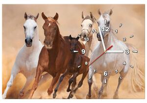 Obraz s hodinami Cválajúce kone Rozmery: 100 x 40 cm