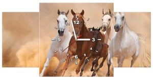 Obraz s hodinami Cválajúce kone - 3 dielny Rozmery: 80 x 40 cm