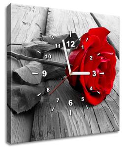 Obraz s hodinami Červená ruža Rozmery: 40 x 40 cm