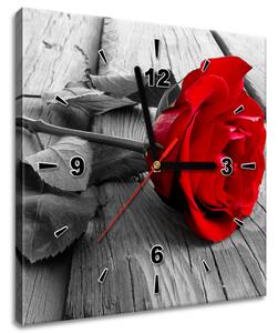 Obraz s hodinami Červená ruža Rozmery: 60 x 40 cm