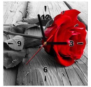 Obraz s hodinami Červená ruža Rozmery: 100 x 40 cm