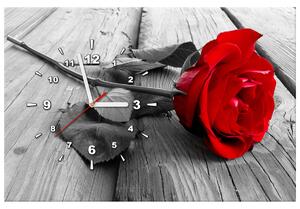 Obraz s hodinami Červená ruža Rozmery: 100 x 40 cm
