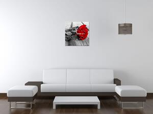 Obraz s hodinami Červená ruža Rozmery: 30 x 30 cm