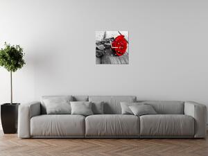 Obraz s hodinami Červená ruža Rozmery: 40 x 40 cm