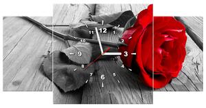 Obraz s hodinami Červená ruža - 3 dielny Rozmery: 90 x 30 cm