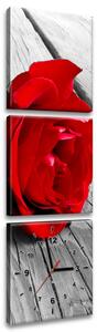 Obraz s hodinami Červená ruža - 3 dielny Rozmery: 30 x 90 cm