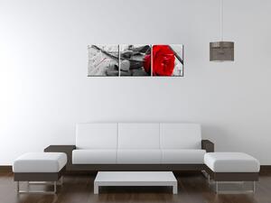 Obraz s hodinami Červená ruža - 3 dielny Rozmery: 90 x 30 cm