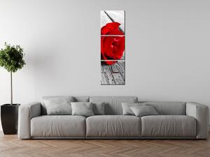 Obraz s hodinami Červená ruža - 3 dielny Rozmery: 30 x 90 cm