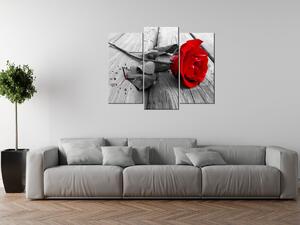 Obraz s hodinami Červená ruža - 3 dielny Rozmery: 80 x 40 cm