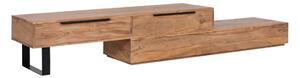 Masívny TV stolík Auckland z akácie a kovu, lakovaný, hnedý – 155×45×40 cm