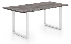 Masivní jídelní stůl Bullwer z akácie a kovu, šedo-bílý, lakovaný – 140×90 cm
