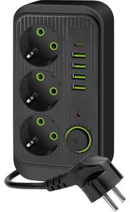Rozbočovacia zásuvka s vypínačom LINEA 3x230V + 5xUSB A/C SCHUKO 5 m čierna