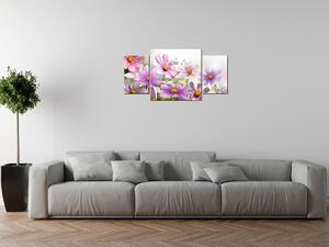 Obraz s hodinami Jemné kvety - 3 dielny Rozmery: 30 x 90 cm