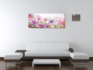 Obraz s hodinami Jemné kvety Rozmery: 100 x 40 cm