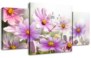 Obraz s hodinami Jemné kvety - 3 dielny Rozmery: 30 x 90 cm