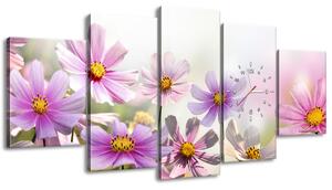 Obraz s hodinami Jemné kvety - 5 dielny Rozmery: 150 x 105 cm