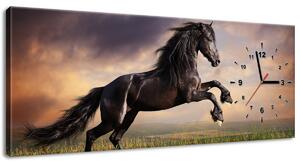 Obraz s hodinami Silný čierny kôň Rozmery: 60 x 40 cm