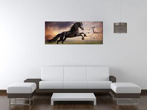 Obraz s hodinami Silný čierny kôň Rozmery: 60 x 40 cm
