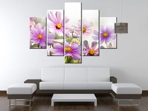 Obraz s hodinami Jemné kvety - 5 dielny Rozmery: 150 x 70 cm