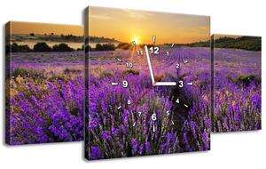 Obraz s hodinami Levanduľové pole - 3 dielny Rozmery: 80 x 40 cm