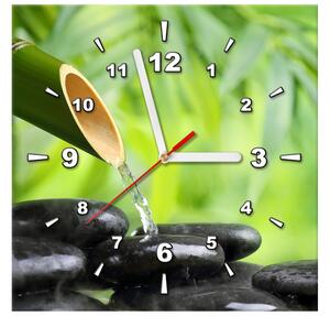Obraz s hodinami Bambusový pramienok a kamene Rozmery: 30 x 30 cm