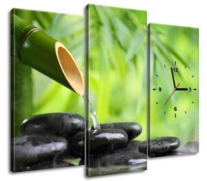 Obraz s hodinami Bambusový pramienok a kamene - 3 dielny Rozmery: 90 x 30 cm