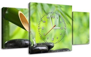 Obraz s hodinami Bambusový pramienok a kamene - 3 dielny Rozmery: 90 x 70 cm