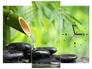 Obraz s hodinami Bambusový pramienok a kamene - 3 dielny Rozmery: 90 x 30 cm