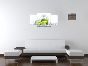 Obraz s hodinami Zelená limetka - 3 dielny Rozmery: 100 x 70 cm