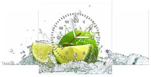 Obraz s hodinami Zelená limetka - 3 dielny Rozmery: 30 x 90 cm