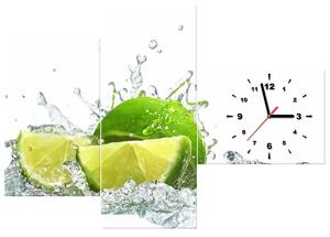 Obraz s hodinami Zelená limetka - 3 dielny Rozmery: 90 x 30 cm
