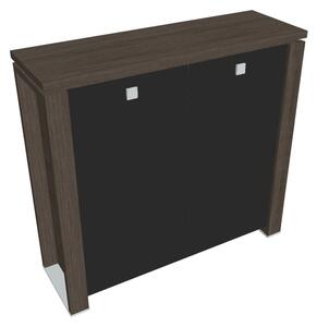 Stredná skriňa Verno+ 140 x 46 x 130 cm, sklenené dvere, dub antracit / čierna