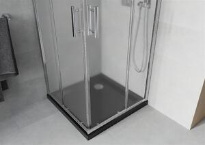 Mexen Rio, štvorcový sprchovací kút s posuvnými dverami 70 (dvere) x 70 (dvere) x 190 cm, 5mm sklo námraza, chrómový profil + čierna sprchová vanička SLIM, 860-070-070-01-30-4070