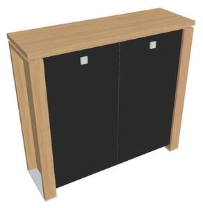 Stredná skriňa Verno+ 140 x 46 x 130 cm, sklenené dvere, dub svetlý / čierna