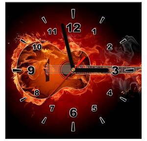 Obraz s hodinami Horiaca gitara Rozmery: 100 x 40 cm