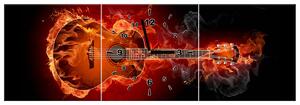 Obraz s hodinami Horiaca gitara - 3 dielny Rozmery: 80 x 40 cm
