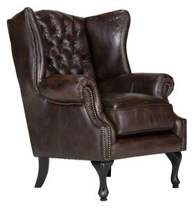 Kreslo ušák Chesterfield Pittsfield z pravej kože, hnedé – 89×79×104 cm