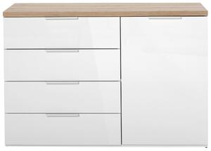 KOMODA, dub artisan, biela s vysokým leskom, 120/83/44 cm Carryhome - Komody, Online Only