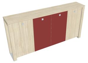 Stredná šatníková skriňa Verno+ 260 x 46 x 130 cm, kombinované dvere, agát / červená