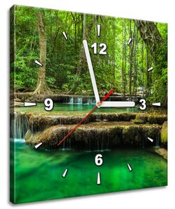 Obraz s hodinami Vodopád Erawan v Thajsku Rozmery: 100 x 40 cm