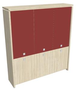 Vysoká skriňa Verno 188 x 46 x 210 cm, kombinované dvere, agát / červená