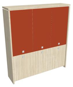 Vysoká skriňa Verno 188 x 46 x 210 cm, kombinované dvere, agát / oranžová