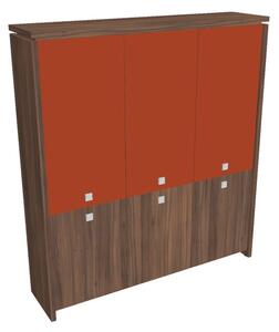 Vysoká skriňa Verno 188 x 46 x 210 cm, kombinované dvere, orech / oranžová