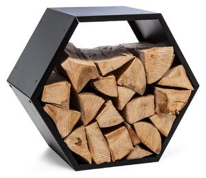 Blumfeldt Hexawood Black, stojan na drevo, šesťuholníkový tvar, 50,2 × 58 × 32 cm