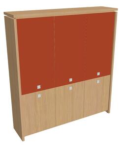 Vysoká skriňa Verno 188 x 46 x 210 cm, kombinované dvere, dub svetlý / oranžová