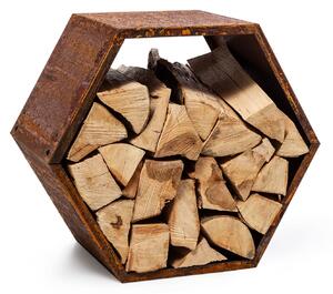 Blumfeldt Hexawood Rust, stojan na drevo, šesťuholníkový tvar, 50,2 × 58 × 32 cm