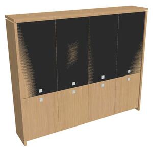 Vysoká skriňa Verno 248 x 46 x 210 cm, kombinované dvere, dub svetlý / čierna
